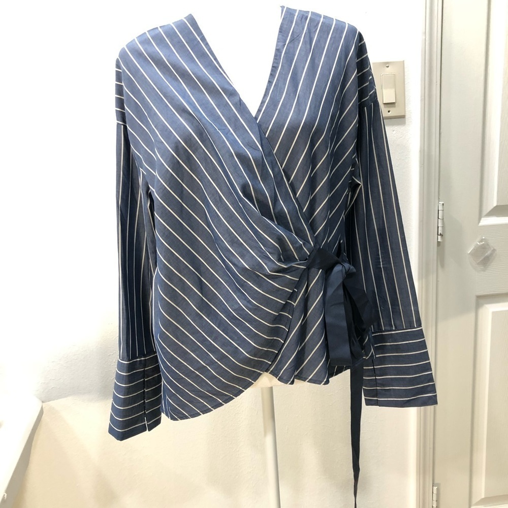 Who What Wear striped long sleeve wrap blouse
